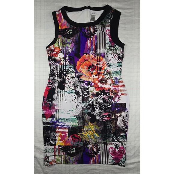 Vintage CACHE Y2K 90s Retro Mixed Media Floral Art to Wear Sheath Dress 14 - Picture 1 of 12